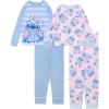imageDisney Girls 4Piece Snugfit Cotton Pajama Set Soft ampamp Cute for KidsStitch Just Chill
