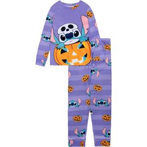 imageDisney Girls 2Piece Loosefit Holiday Pajama Set Soft ampamp Cute for KidsStitch Halloween
