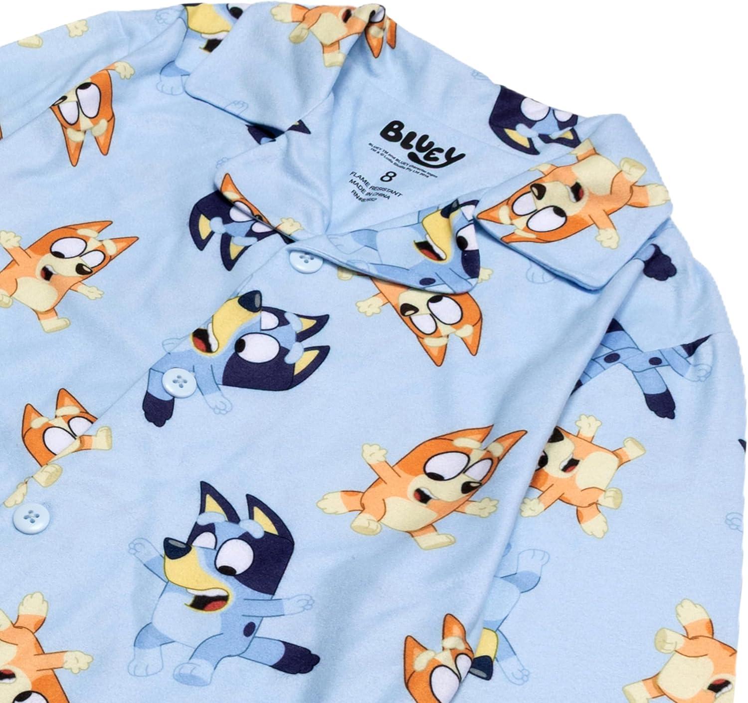 imageBluey Girls 2Piece Loosefit Button Down Pajama Set Soft ampamp Cute for KidsJumping Pals