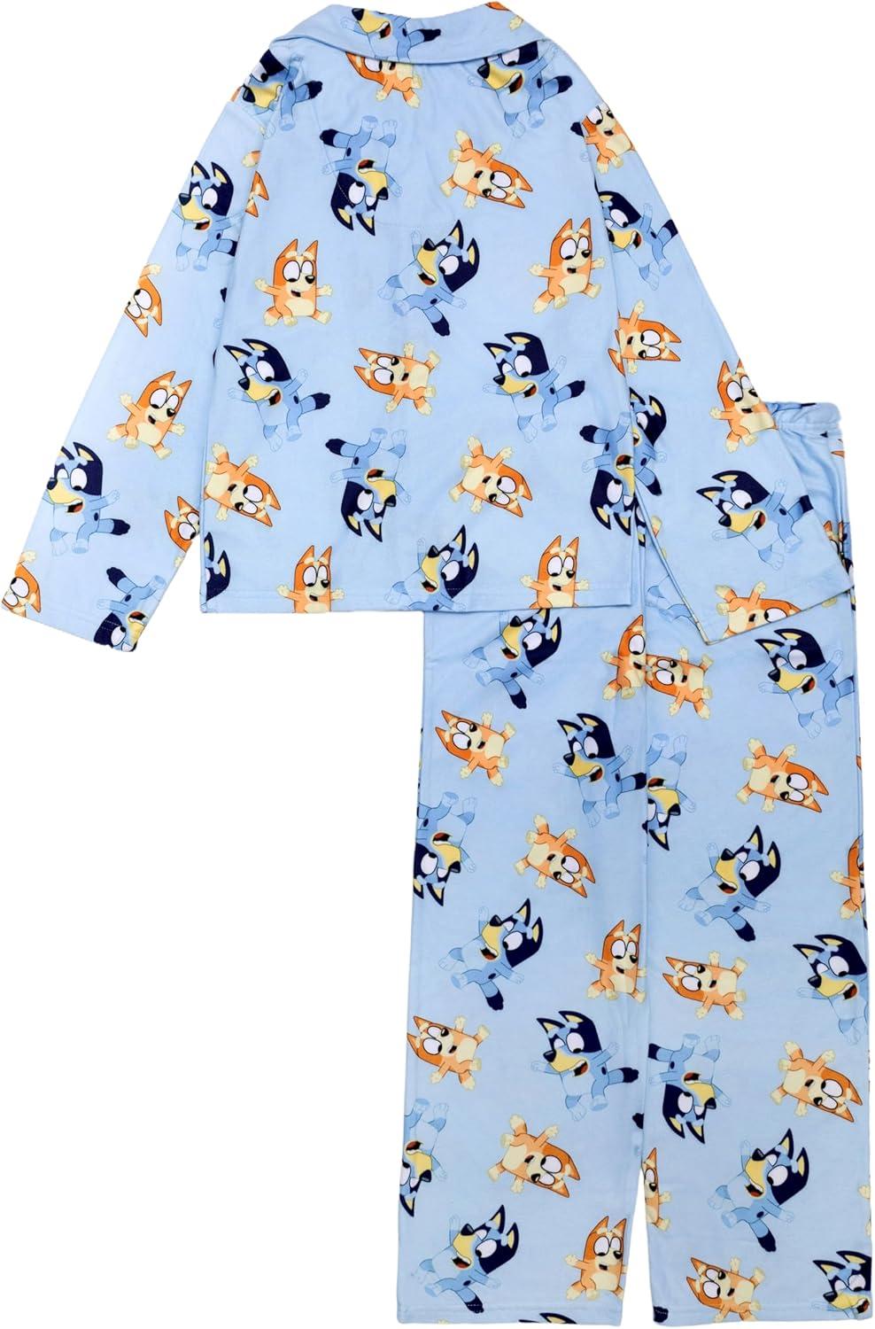 imageBluey Girls 2Piece Loosefit Button Down Pajama Set Soft ampamp Cute for KidsJumping Pals