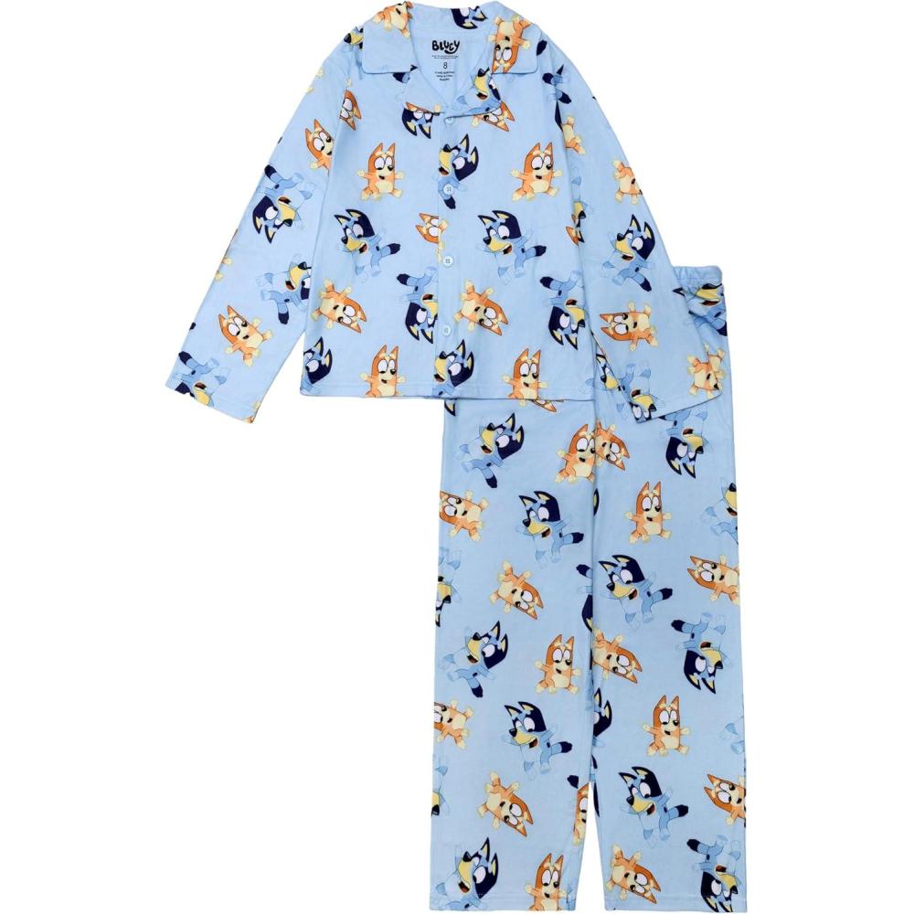 imageBluey Girls 2Piece Loosefit Button Down Pajama Set Soft ampamp Cute for KidsJumping Pals