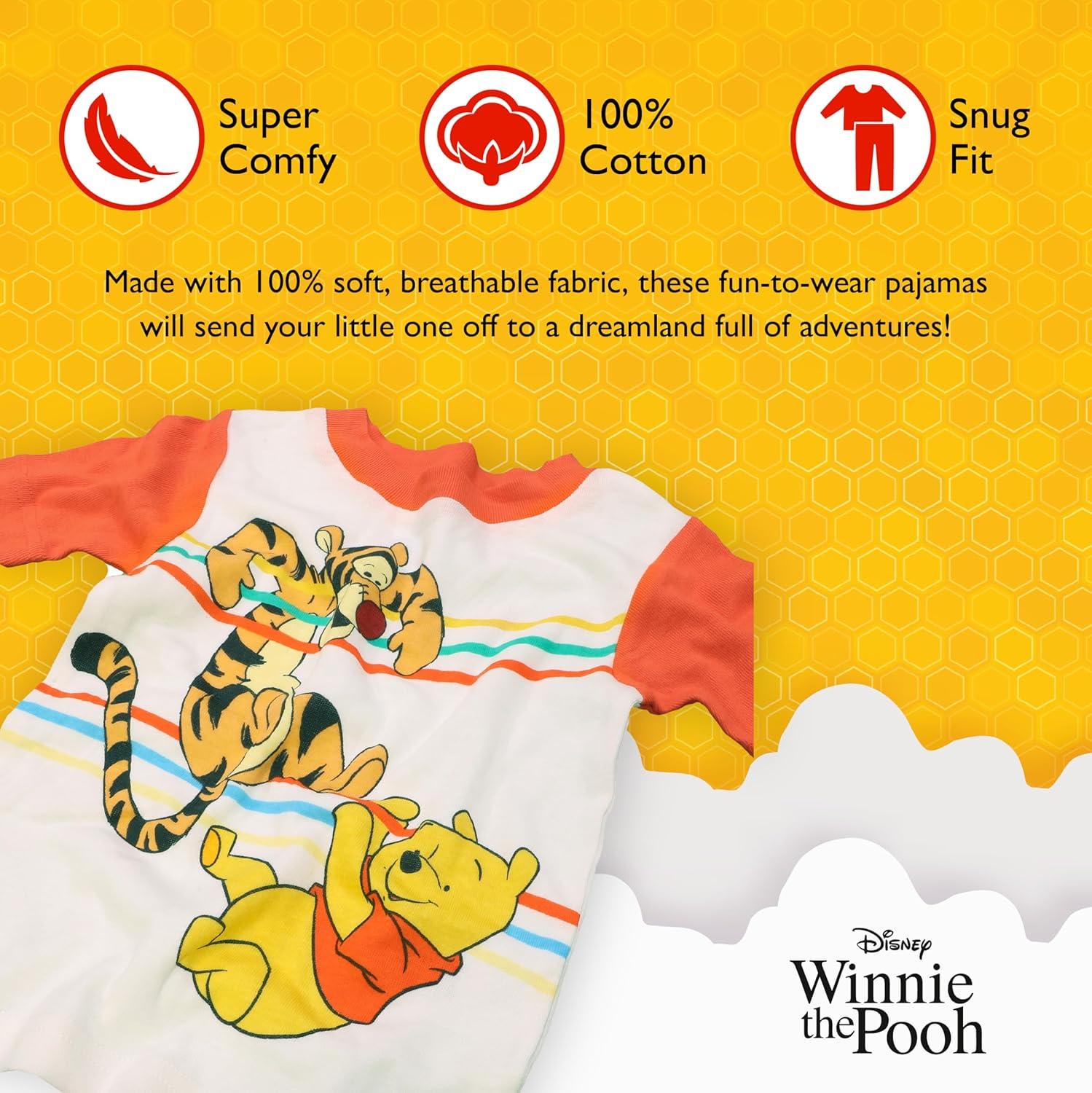 imageDisney boys 4piece Snugfit Cotton Pajama Set Soft ampamp Cute for KidsStripe Fun