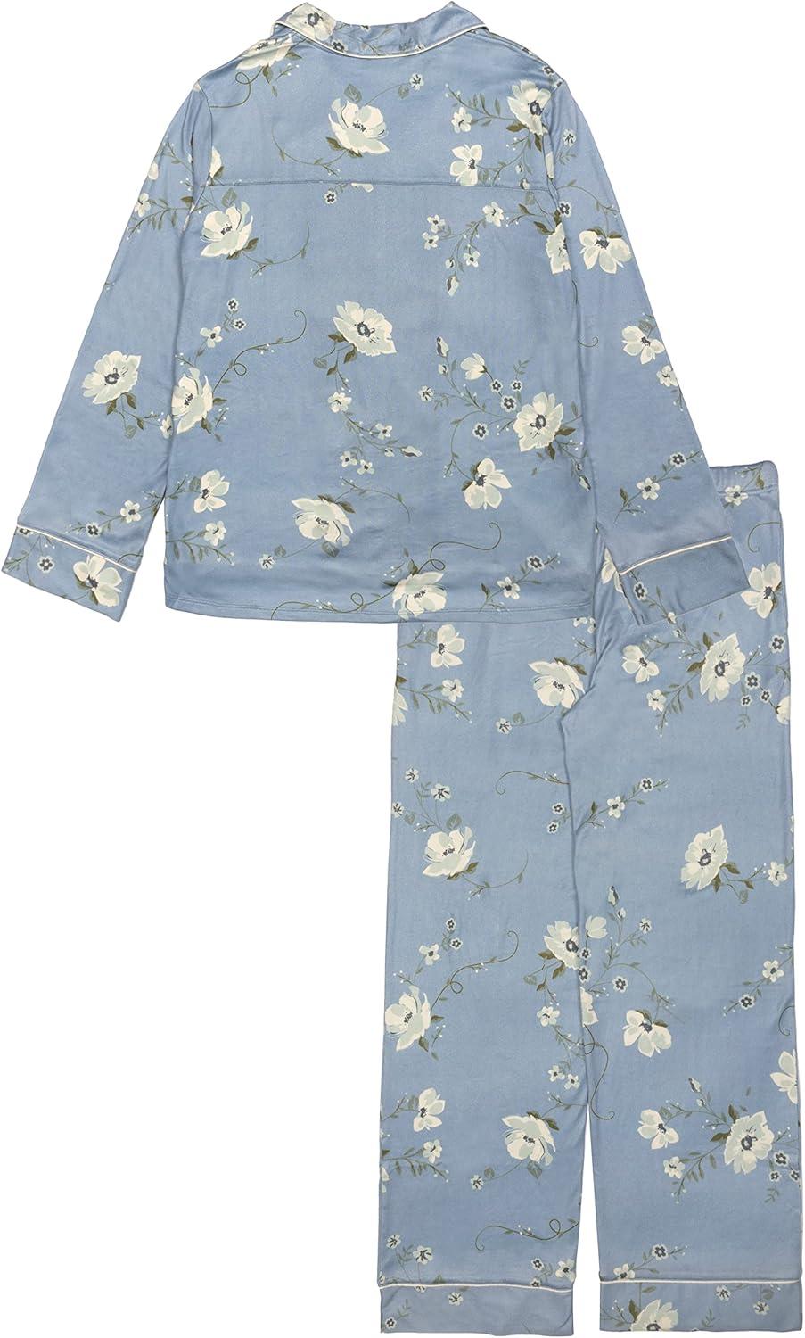 imageDearfoams Womens 2Piece Button Down Pajama Set Soft ampamp Comfortable Nightwear for AdultsBlue Plaid Coat