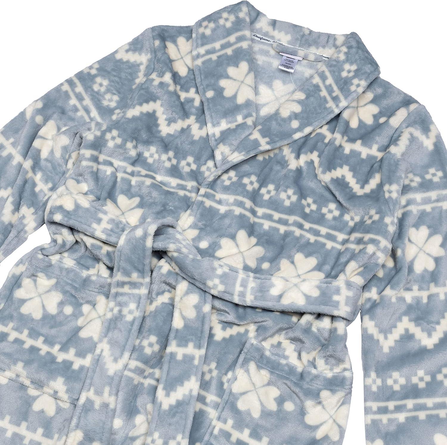 imageDearfoams Womens Plush Bathrobe Comfortable Lounge Wear for AdultsGrey Fair Isle Robe
