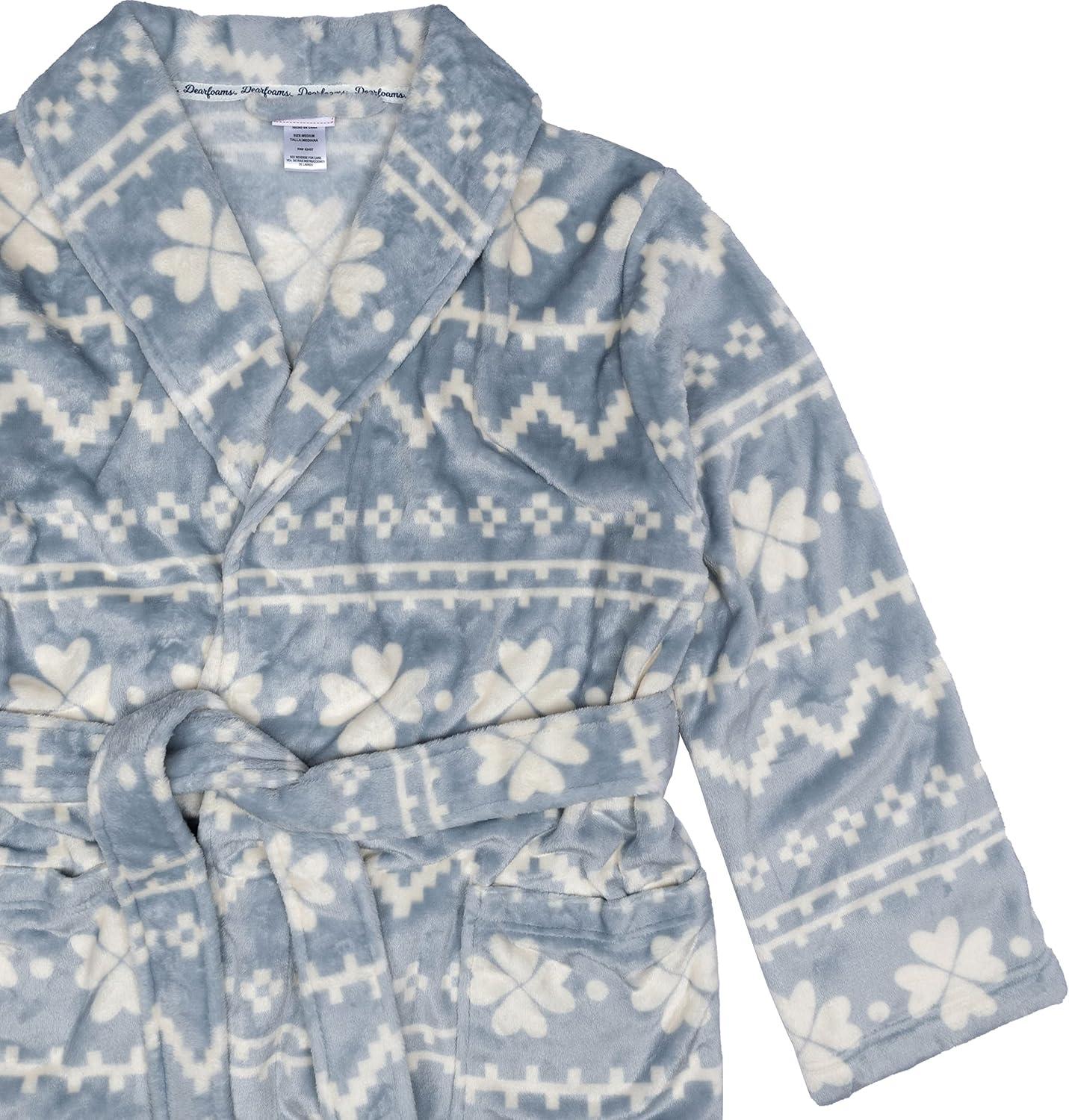 imageDearfoams Womens Plush Bathrobe Comfortable Lounge Wear for AdultsGrey Fair Isle Robe
