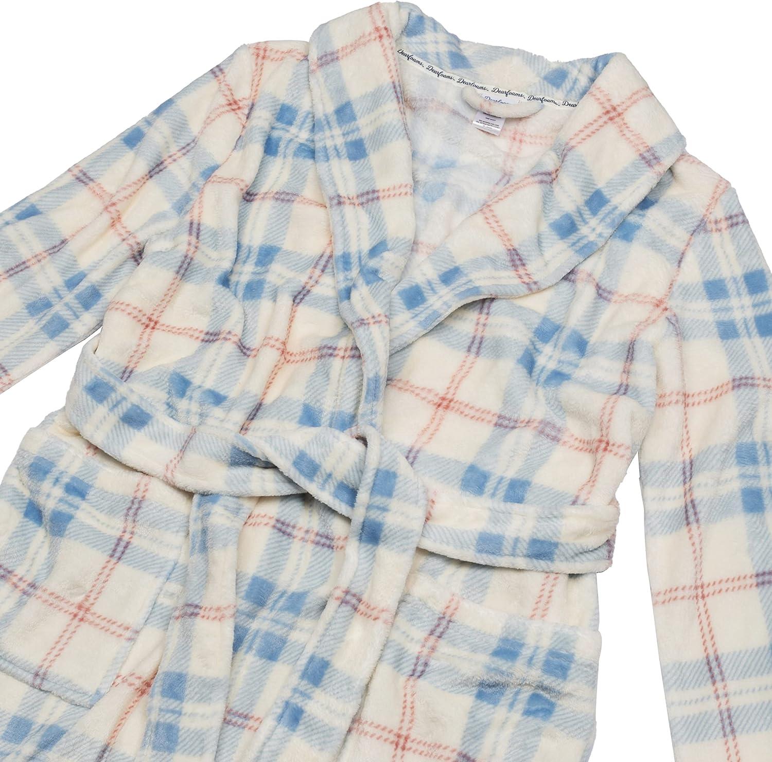 imageDearfoams womens Plush Bathrobe Comfortable Lounge Wear for AdultsPastel Plaid Robe