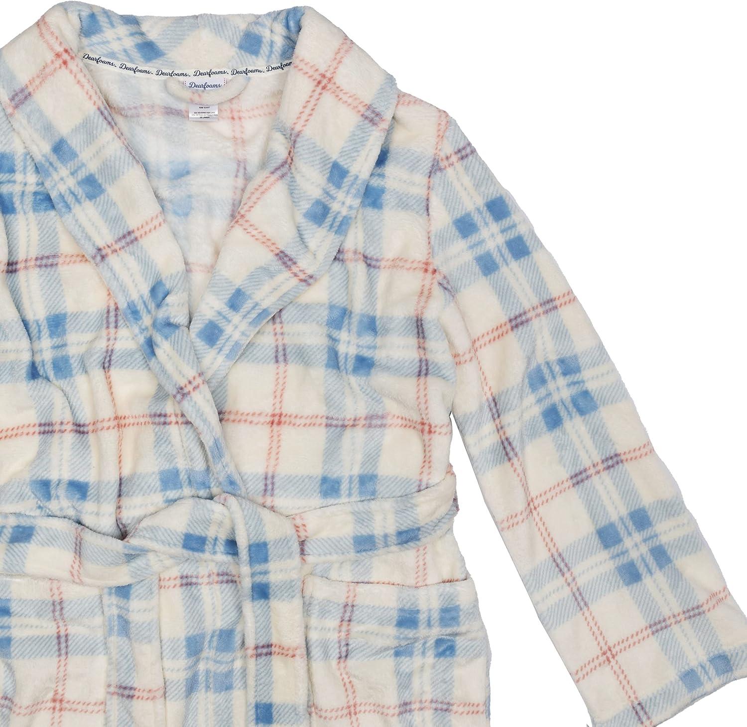 imageDearfoams womens Plush Bathrobe Comfortable Lounge Wear for AdultsPastel Plaid Robe