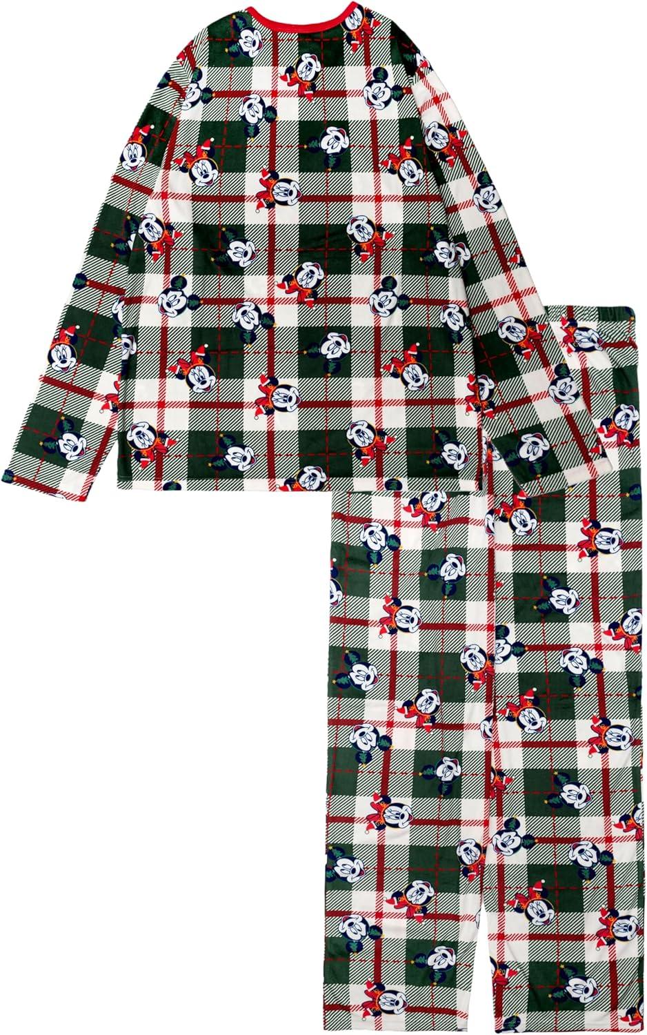 imageDisney mens 2piece Loosefit Pajama Set Soft ampamp Comfortable Holiday Nightwear for FamilyFammickey Minnie Plaid