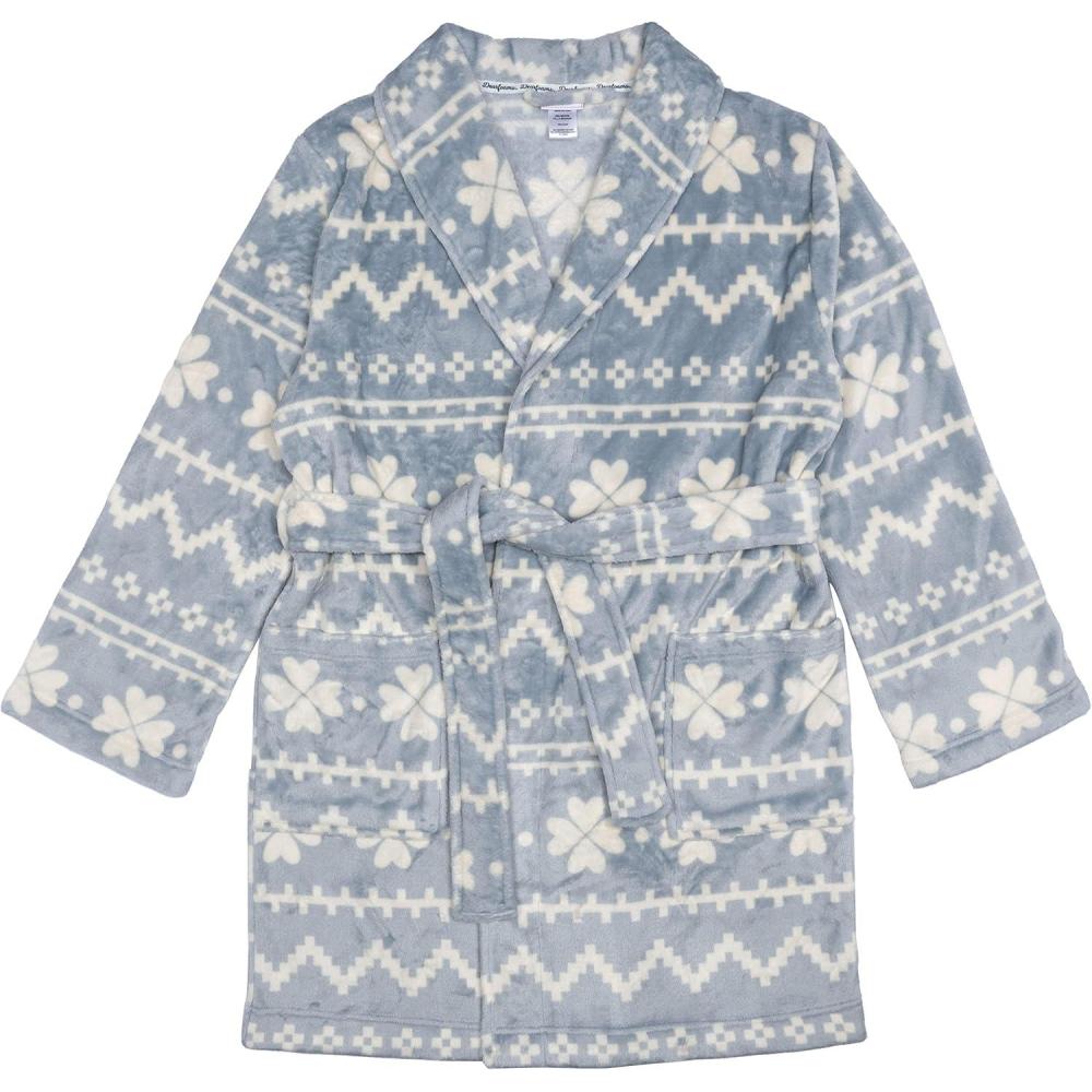 imageDearfoams Womens Plush Bathrobe Comfortable Lounge Wear for AdultsGrey Fair Isle Robe