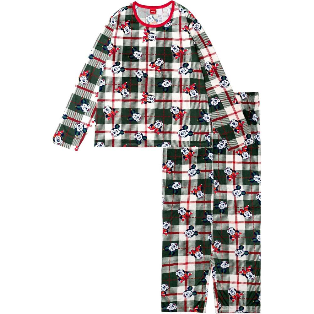 imageDisney mens 2piece Loosefit Pajama Set Soft ampamp Comfortable Holiday Nightwear for FamilyFammickey Minnie Plaid