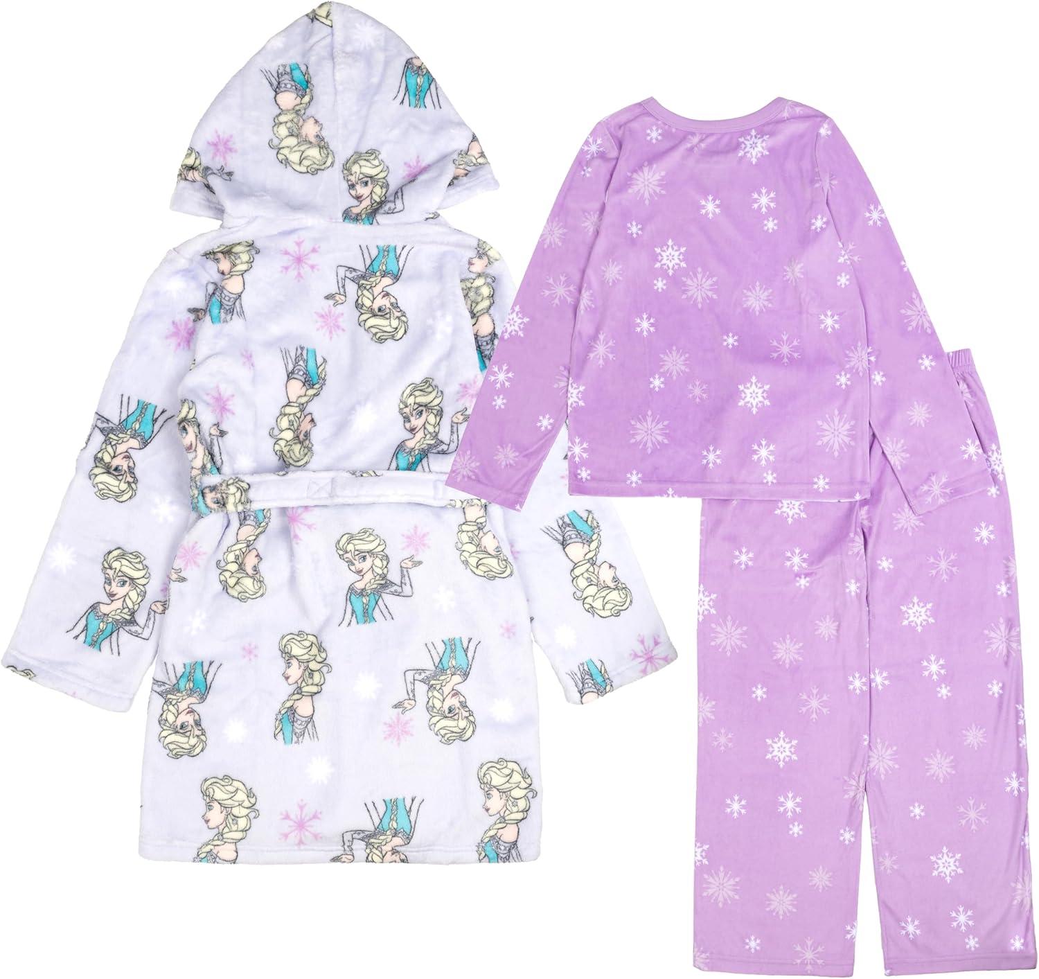 imageDisney girls 3piece Bathrobe ampamp Loosefit Pajama Set Soft ampamp Cute for KidsFrozen Sisters