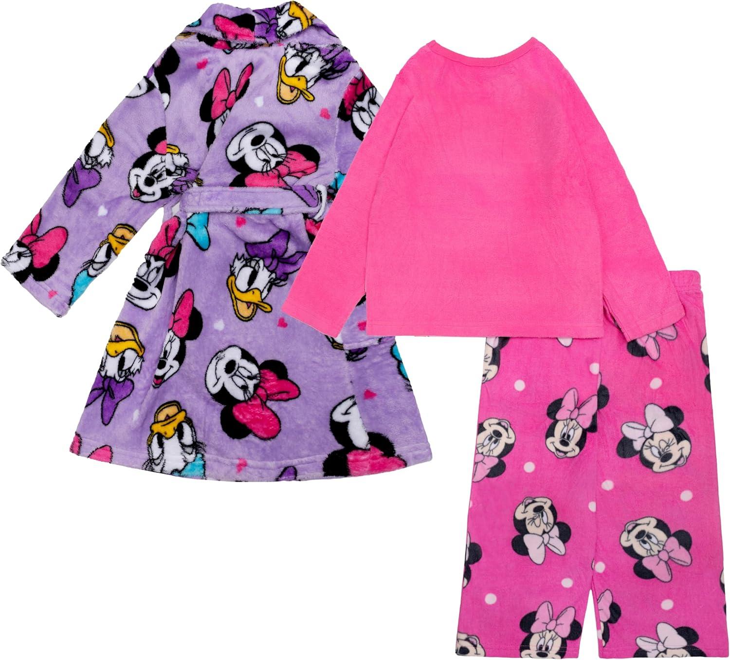imageDisney girls 3piece Bathrobe ampamp Loosefit Pajama Set Soft ampamp Cute for KidsMinnie Loves