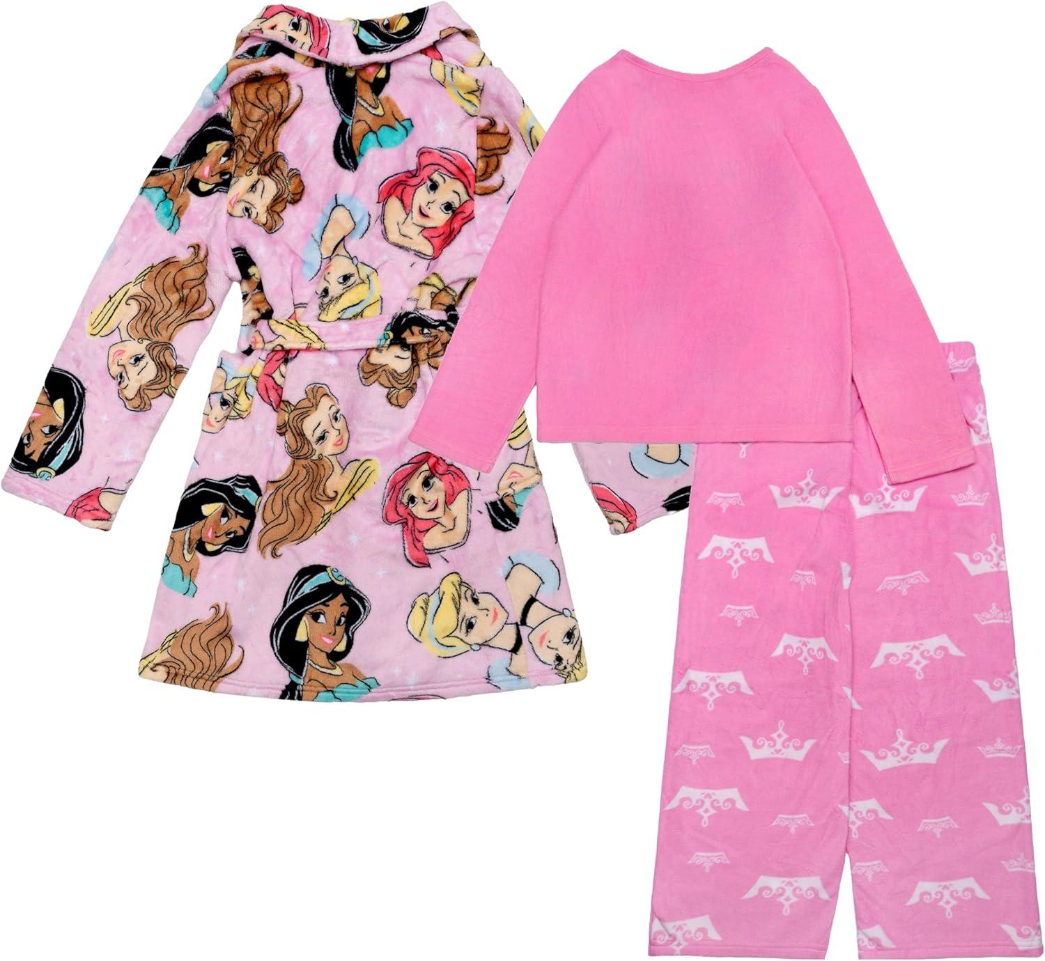 imageDisney girls 3piece Bathrobe ampamp Loosefit Pajama Set Soft ampamp Cute for KidsPrincess Crowns