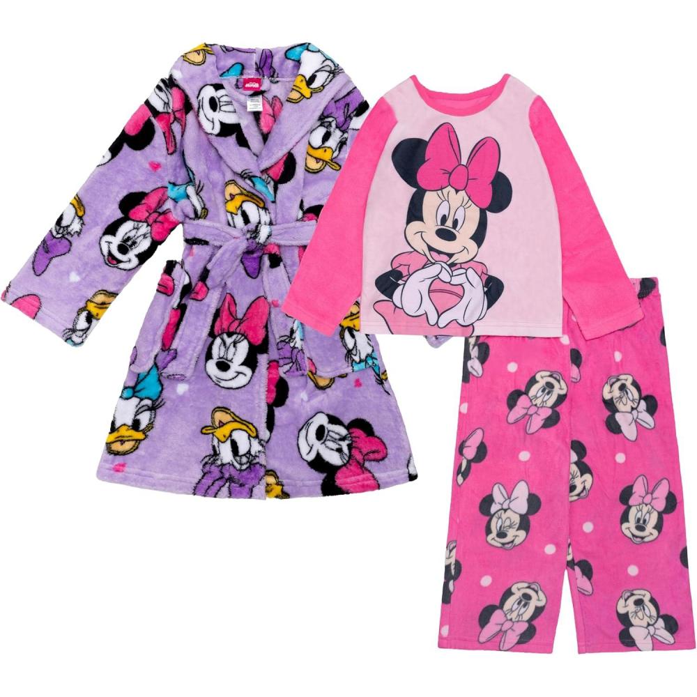 imageDisney girls 3piece Bathrobe ampamp Loosefit Pajama Set Soft ampamp Cute for KidsMinnie Loves