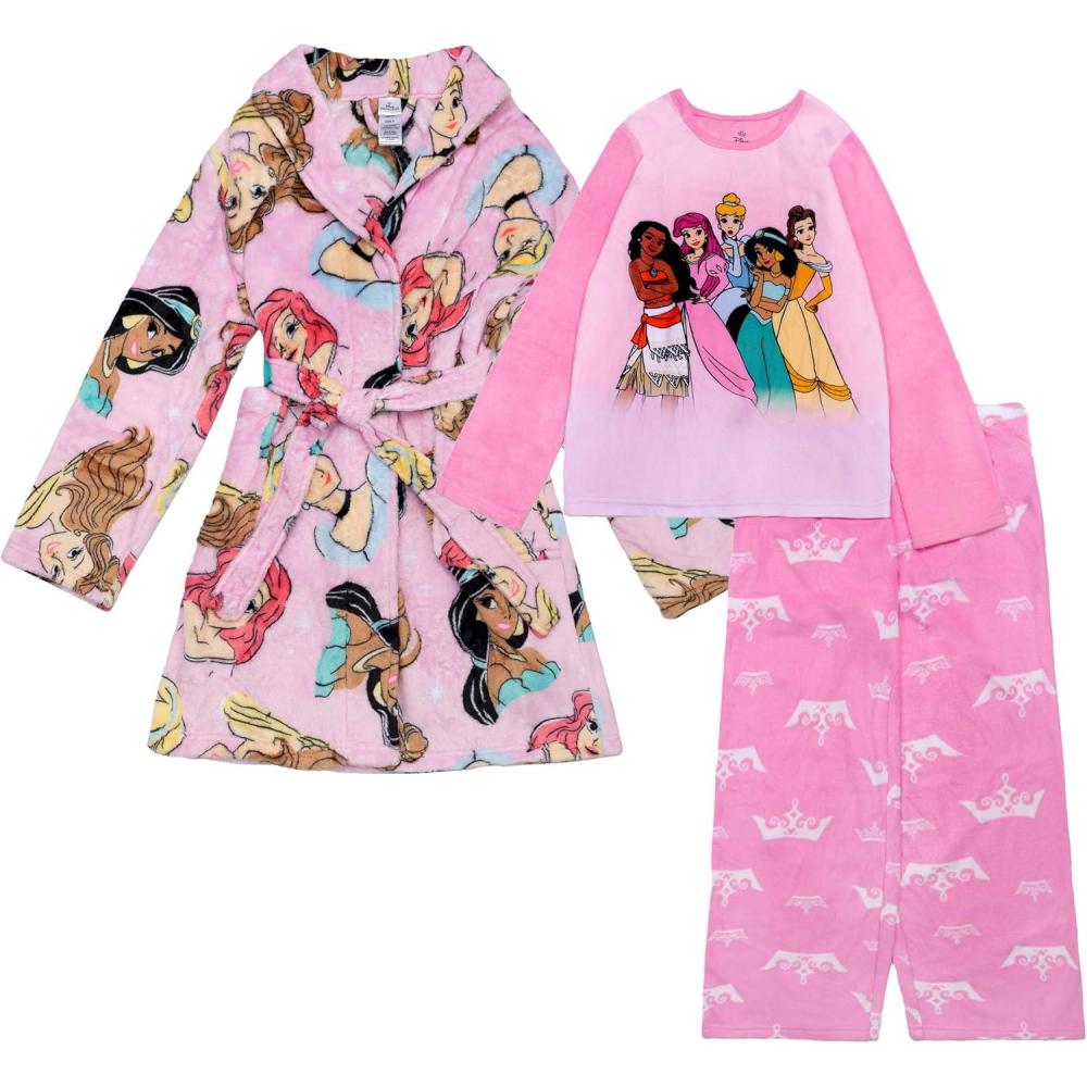 imageDisney girls 3piece Bathrobe ampamp Loosefit Pajama Set Soft ampamp Cute for KidsPrincess Crowns