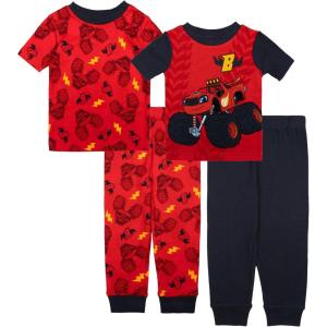 imageNickelodeon Boys 4piece Snugfit Cotton ShortSleeve Matching Pajama Set Soft ampamp Cute for KidsPower of Blaze