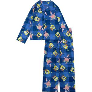 imageNickelodeon boys 2piece Loosefit Button Down Pajama Set Soft ampamp Cute for KidsSponge Plaid