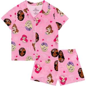 imageDisney Girls 2piece Loosefit Button Down Matching Pajama Set Soft amp Cute for KidsPrincess Portrait