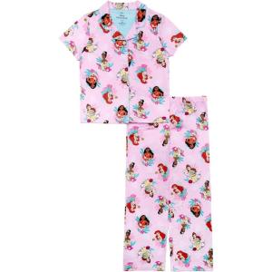 imageDisney Girls 2piece Loosefit Button Down Matching Pajama Set Soft amp Cute for KidsRoyal Vacation