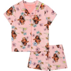 imageDisney Girls 2piece Loosefit Button Down Matching Pajama Set Soft amp Cute for KidsTropical Moana