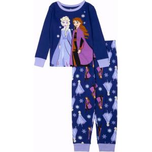 imageDisney Girls 2piece Snugfit Cotton Holiday Pajama Set Soft amp Cute for KidsFrozen Winter