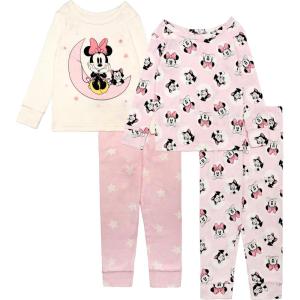 imageDisney Girls 4Piece Snugfit Cotton Matching Pajama Set ShortSleeve Soft amp Cute for KidsMinnie Star