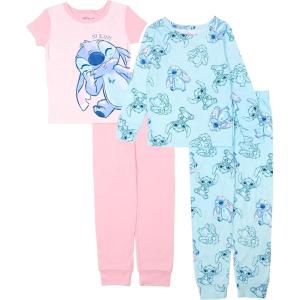 imageDisney Girls 4Piece Snugfit Cotton Pajama Set Soft amp Cute for KidsSmile Stitch