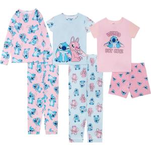 imageDisney Girls 6piece Snugfit Cotton Pajama Set Soft amp Cute for KidsSuper Fun Stitch