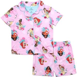 imageDisney Minnie Mouse Girls 2Piece Loosefit Button Down Matching Pajama Set Soft amp Cute for KidsRoyal Vacation