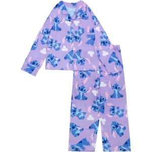 imageDisney Minnie Mouse Girls 2Piece Loosefit Button Down Matching Pajama Set Soft amp Cute for KidsStitch