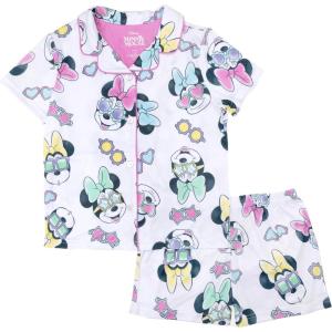 imageDisney Minnie Mouse Girls 2Piece Loosefit Button Down Matching Pajama Set Soft amp Cute for KidsSunshine Minnie