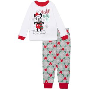 imageDisney Unisex Kids 2piece Snugfit Cotton Holiday Matching Pajama Set Soft amp Cute for KidsNice List