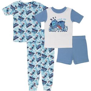 imageDisney girls 4piece Snugfit Cotton Pajama Set Soft amp Cute for KidsStitch Naptime