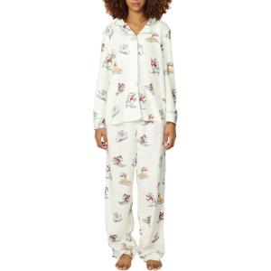 imageDisney unisexadult Men amp Women 2piece Button Down Pajama Set Soft amp Comfortable Nightwear for AdultsWmickey and Friends Ski
