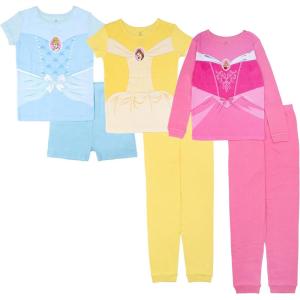 imageDisney unisexchild 6piece Snugfit Cotton Pajama Set Soft amp Cute for KidsCinderella Belle Aurora