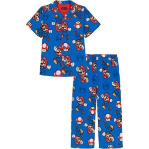 imageNintendo boys 2piece Loosefit Button Down Matching Pajama Set Soft amp Cute for KidsMario Party Pals