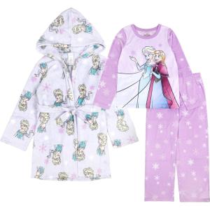 imageDisney Girls 3piece Bathrobe amp Loosefit Pajama Set Soft amp Cute for KidsFrozen Sisters