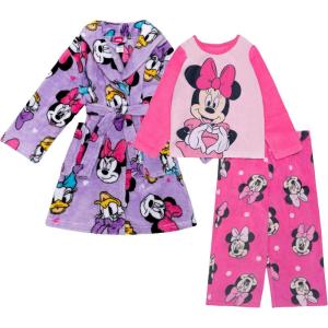 imageDisney Girls 3piece Bathrobe amp Loosefit Pajama Set Soft amp Cute for KidsMinnie Loves