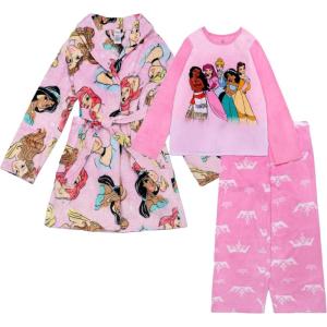 imageDisney Girls 3piece Bathrobe amp Loosefit Pajama Set Soft amp Cute for KidsPrincess Crowns