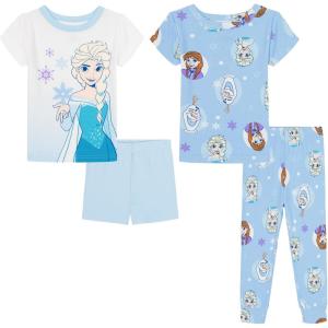 imageDisney Girls 4piece Snugfit Cotton Pajama Set Soft amp Cute for KidsFrozen