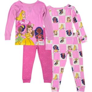 imageDisney girls 4piece Snugfit Cotton Pajama Set Soft amp Cute for KidsFairytale Pink